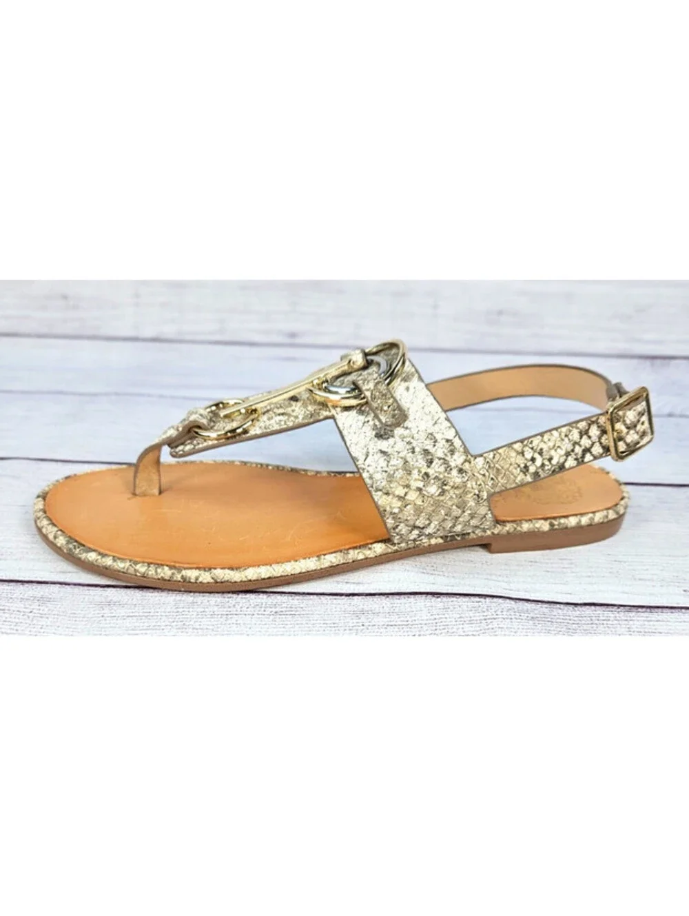 Vince Camuto Amerina felt thong sandals T-strap & faux snakeskin print size 5.5M